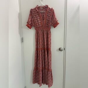 Max Studio Orange with white and blue Floral - Maxi Dress